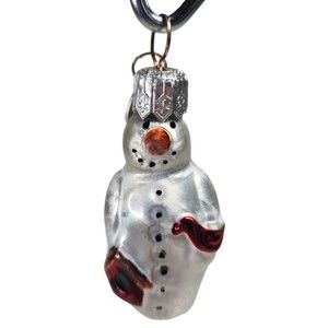 Czech Republic Miniature Blown Glass Snowman w/ Cardinal Ornament Dept 56